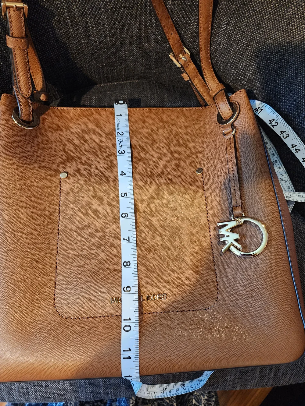 Michael Kors Camel Brown Leather Shoulder Bag with Gold Logo Charm